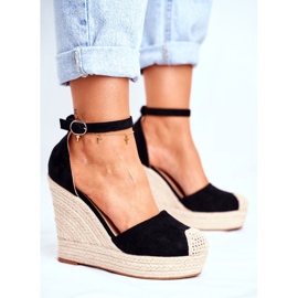 MSMG Kvinnors sandaler på en kil Linne svart avokado 2