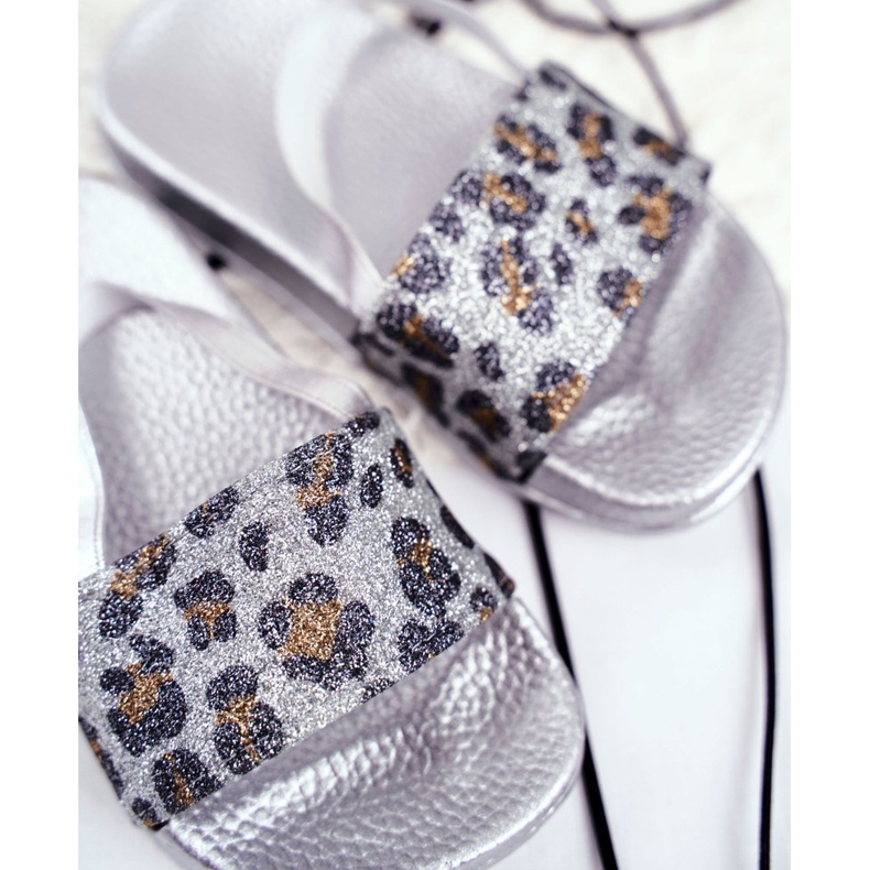 FRROCK Barnflickas tofflor Brocade Leopard Silver Rimia grå 1