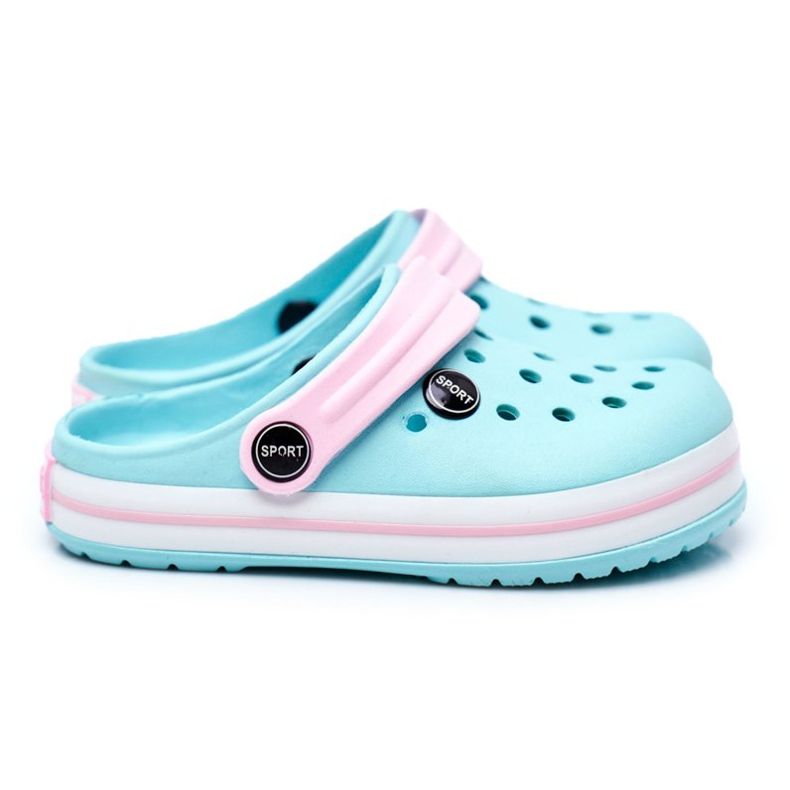 Tofflor för en pojke, en flicka, ett barn, skumcrocs rosa grön 1