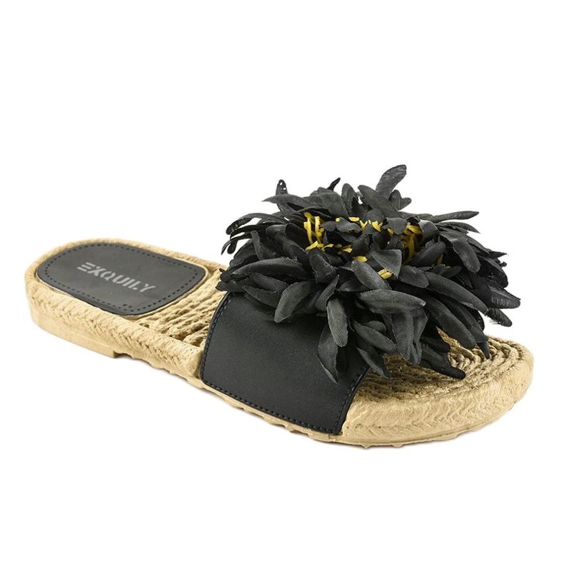 Svarta flip-flops med blommor espadrilles CD-1831 1