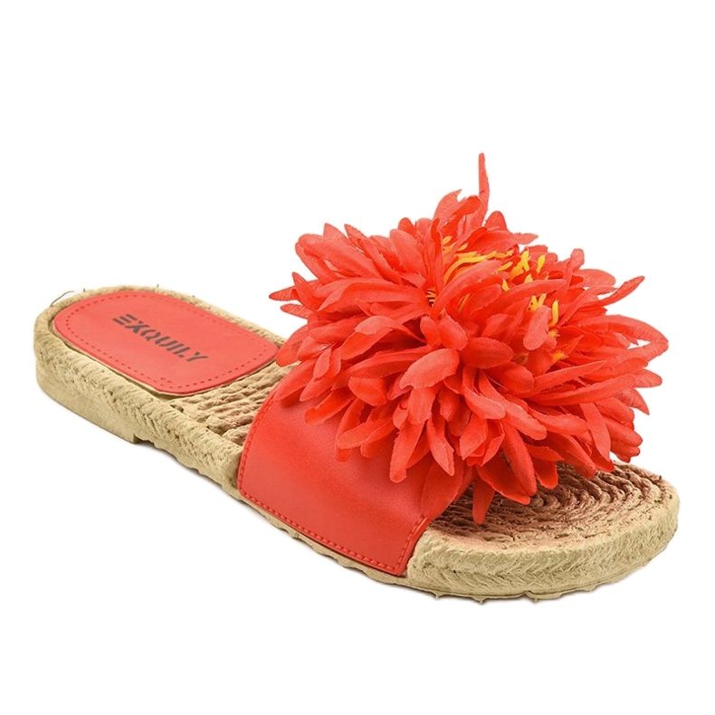 Röda flip-flops med blommor espadrilles CD-1831 1