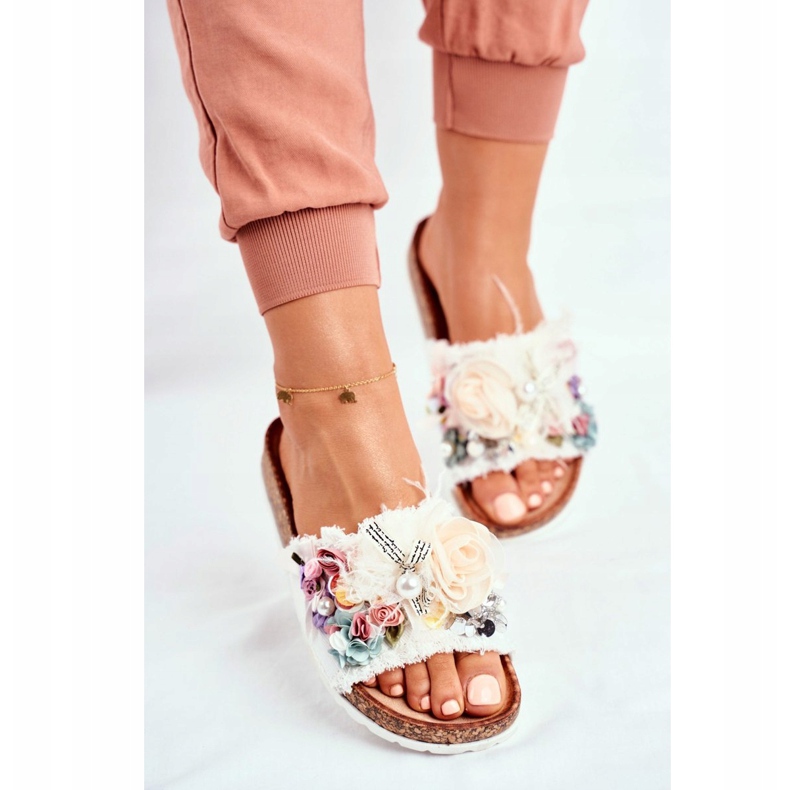 PS1 Dam Tofflor Med Blommor Vit Enrissa mångfärgad 2