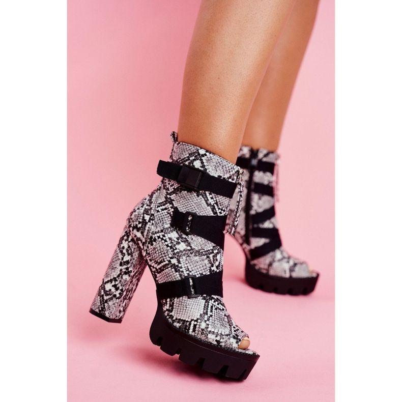 PS1 Dam stövletter Open Toe Snake Skin Gladios svart grå 1