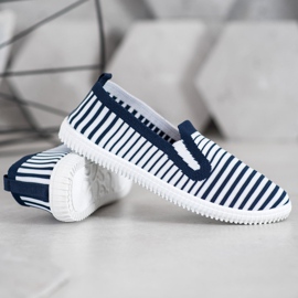 SHELOVET Randiga slip-on sneakers vit blå 1