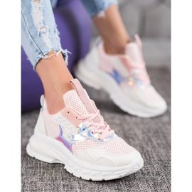 Mannika Trendiga sneakers med mesh rosa 1