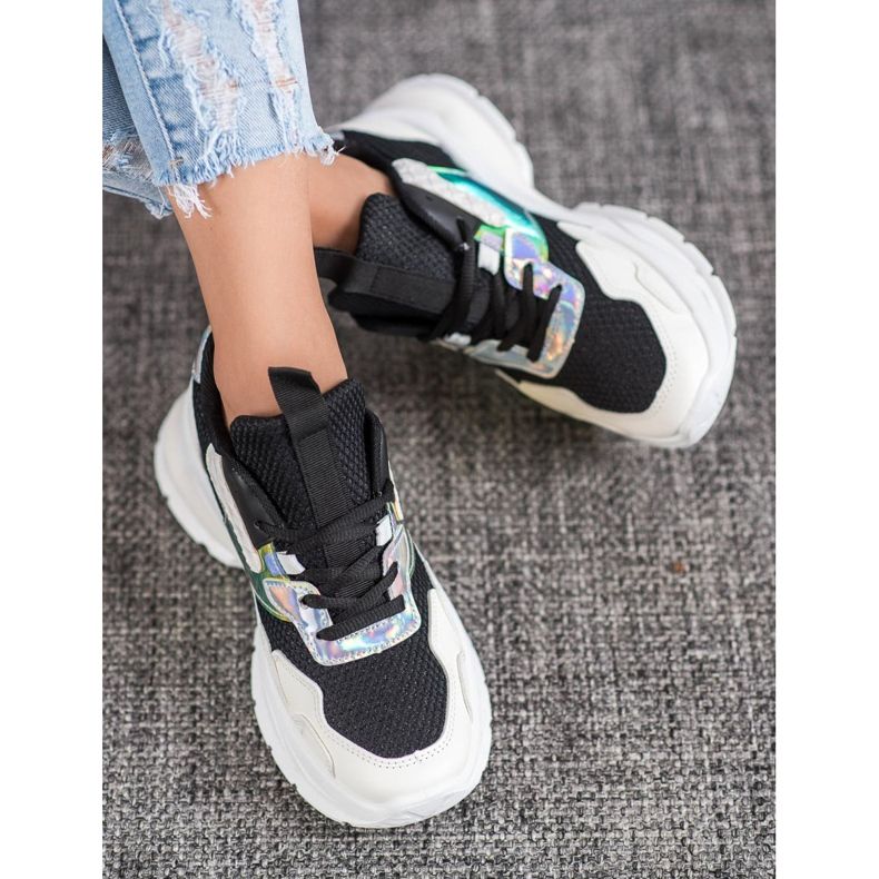 Mannika Trendiga sneakers med mesh svart 2