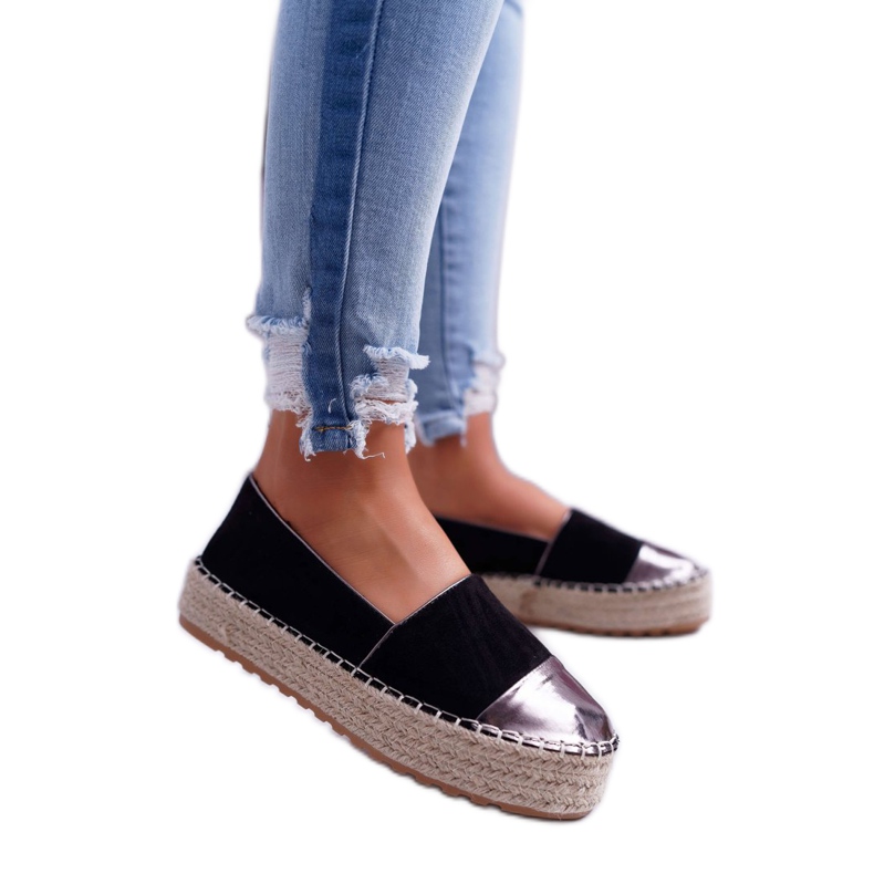 Kvinnors Espadrilles Black Ringer -plattform svart gul 1