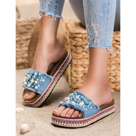 Small Swan Tofflor På Plattformen Med Pärlor blå 2