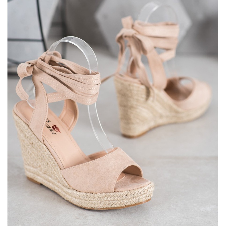Yes Mile Tied Wedge Sandals beige 2