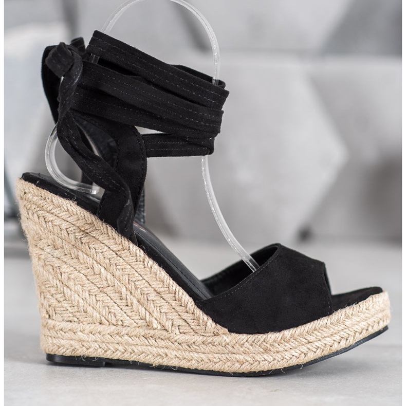 Yes Mile Tied Wedge Sandals svart 1
