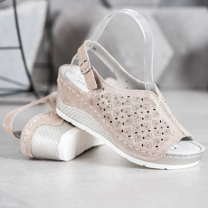 Filippo Lädersandaler med glitter brun gul 2