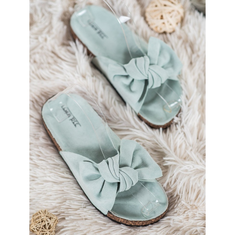 SHELOVET Mocka tofflor med rosett grön 1