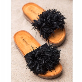 Seastar Svarta tofflor med fransar 1