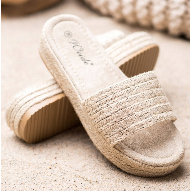 Weide Halm tofflor på plattformen beige 1