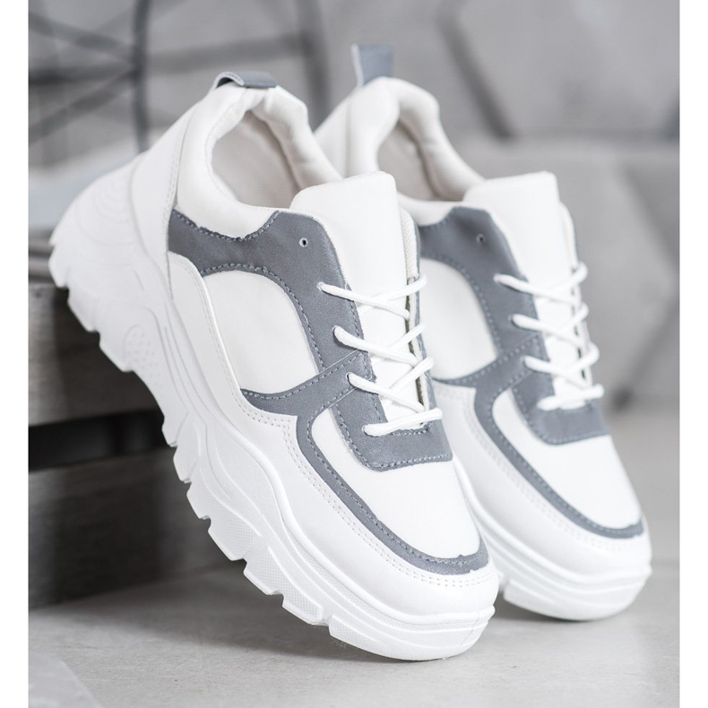 SHELOVET Trendiga snörade sneakers vit 1