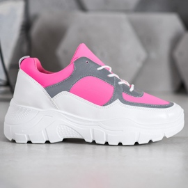 SHELOVET Trendiga snörade sneakers vit rosa 1
