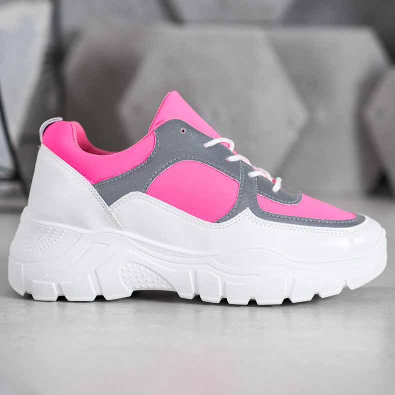 SHELOVET Trendiga snörade sneakers vit rosa 1
