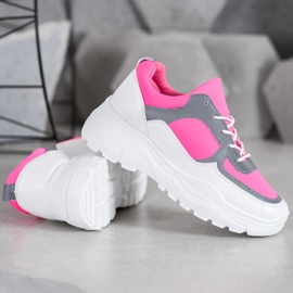 SHELOVET Trendiga snörade sneakers vit rosa 2
