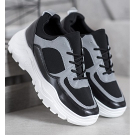 SHELOVET Trendiga snörade sneakers svart 2