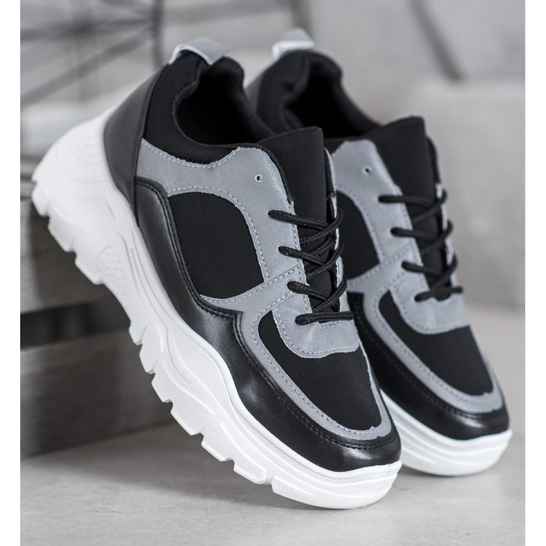 SHELOVET Trendiga snörade sneakers svart 2