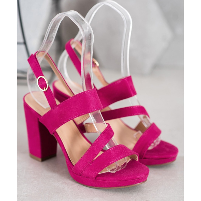 SHELOVET Sandaler med högklackat mocka rosa 1
