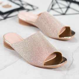 SHELOVET Eleganta tofflor med glitter gul 1