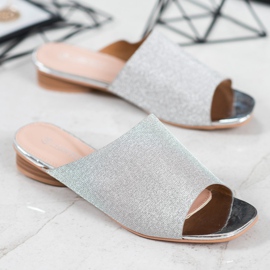 SHELOVET Eleganta tofflor med glitter grå 1