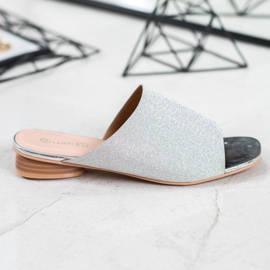 SHELOVET Eleganta tofflor med glitter grå 2