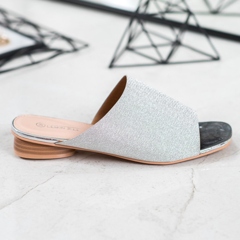 SHELOVET Eleganta tofflor med glitter grå 2