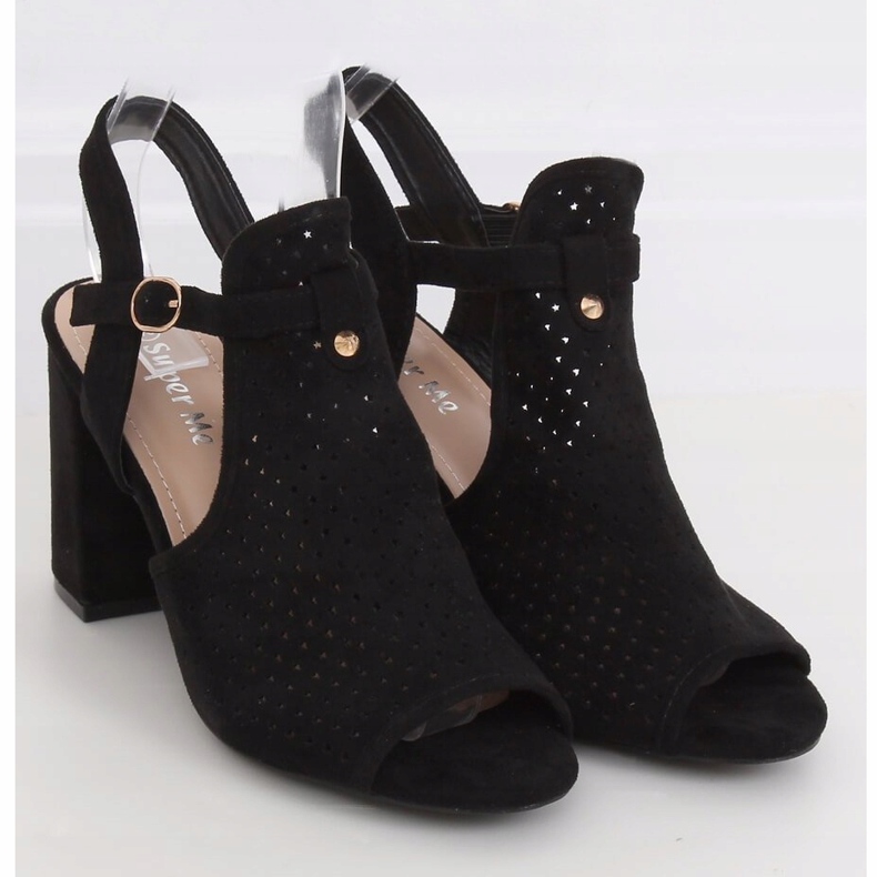 Svarta LL79 Svarta högklackade sandaler med öppning 1