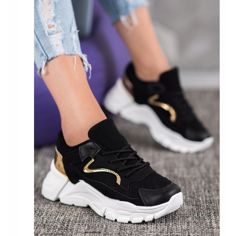 SHELOVET Snygga sneakers på plattformen svart gul 1