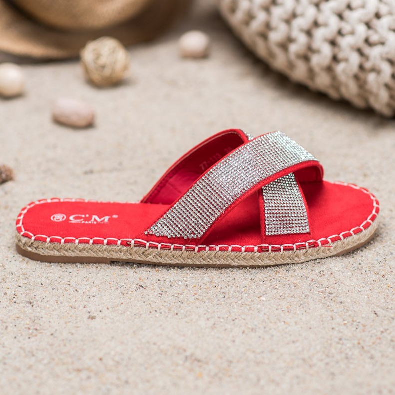 Cm Paris Snygga tofflor med cubic zirconia röd 2