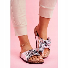 EVE Dam tofflor med en stor silver härlig tid rosett grå 1