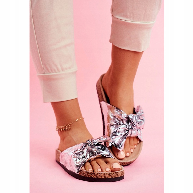 EVE Dam tofflor med en stor silver härlig tid rosett grå 1