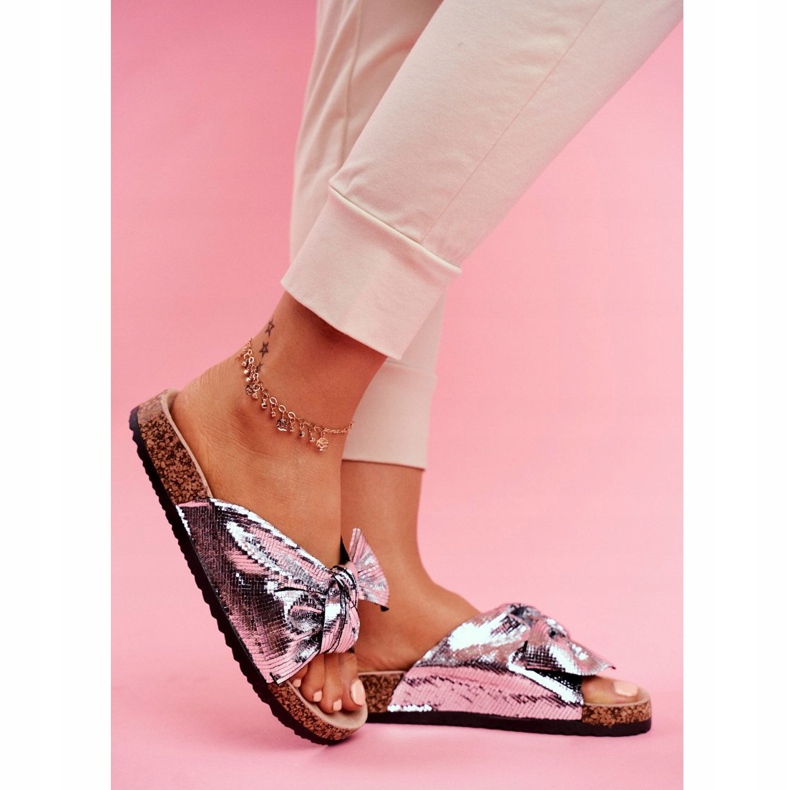 EVE Dam tofflor med en stor silver härlig tid rosett grå 2