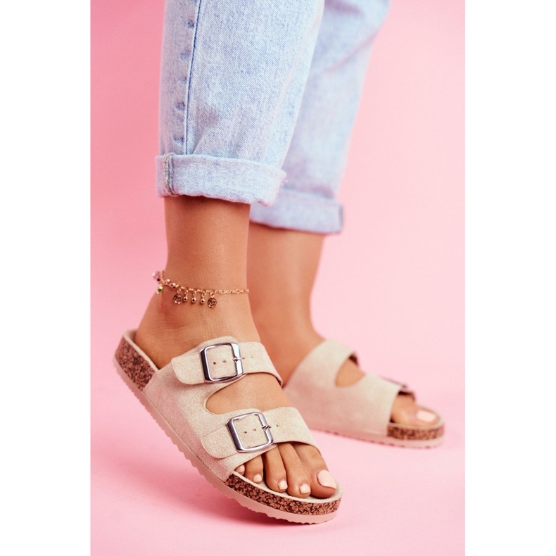 Korkflip-flops för kvinnor med beige spännen 1