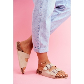 Korkflip-flops för kvinnor med beige spännen 2