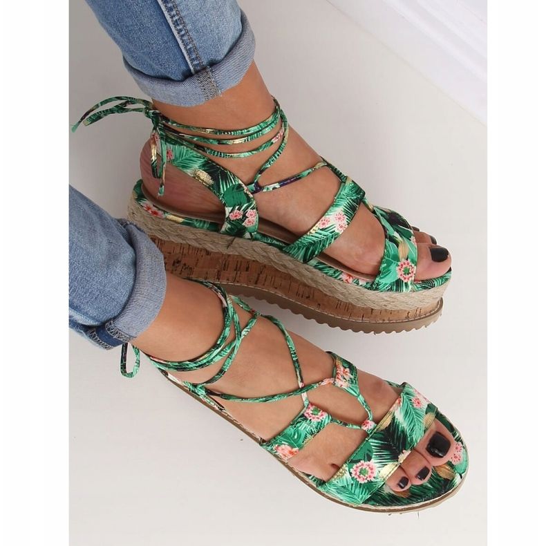 Gröna espadrillessandaler JH116 Flower Green 2