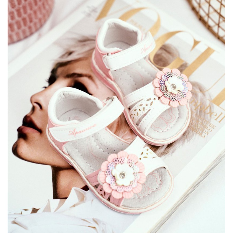 Apawwa Barnsandaler med kardborreblomma Rosa Mino 1