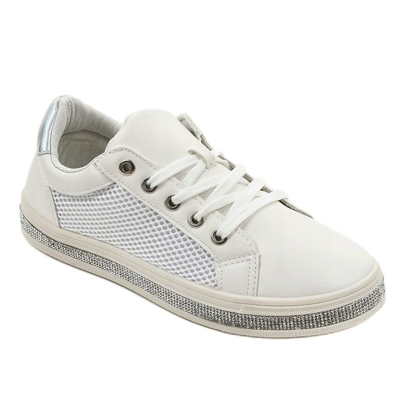 Vita sneakers dekorerade med zirkoner 1153-Y 1