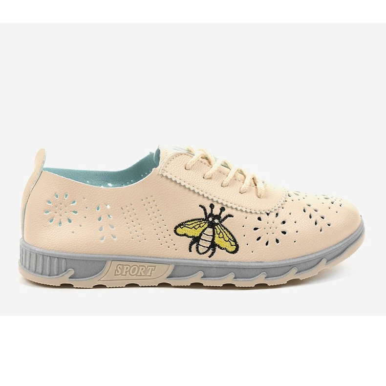 Beige openwork-sneakers med avtrycket JH81171-2 2