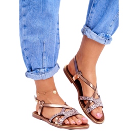 S.Barski Flat Sandaler för kvinnor Champagne Barski Lomba brun gul 1