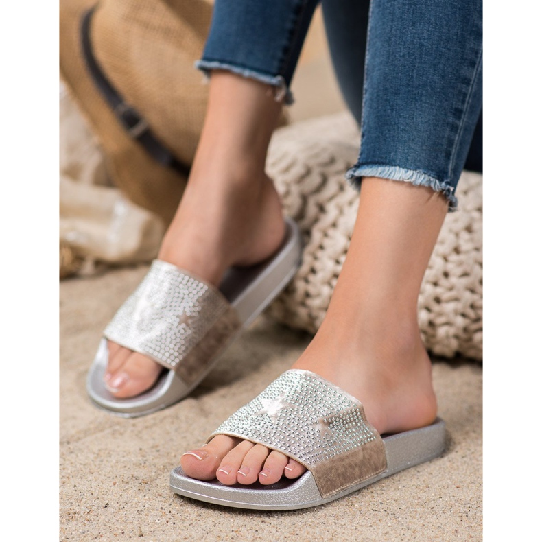 SHELOVET Velour tofflor med stjärnor grå 1