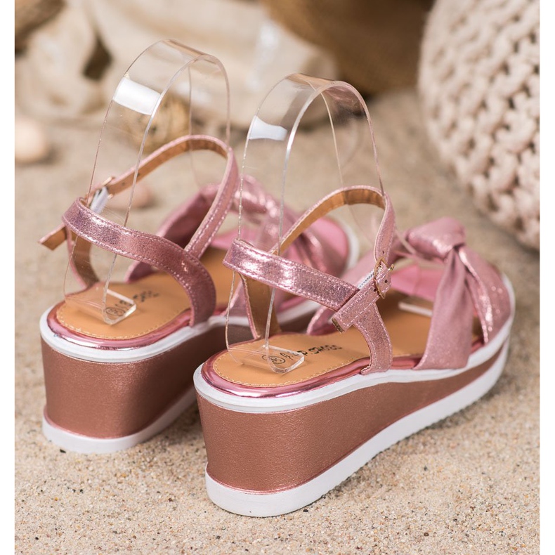SHELOVET Shiny Wedge Sandals rosa 1