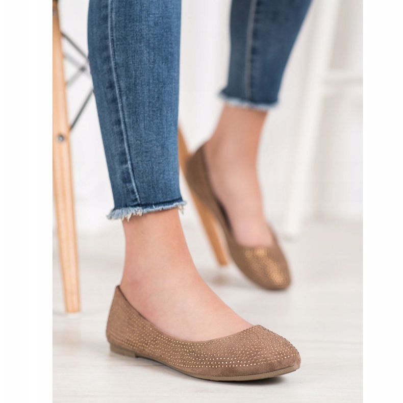 Diamantique Mockaballerinor med kristaller brun 2