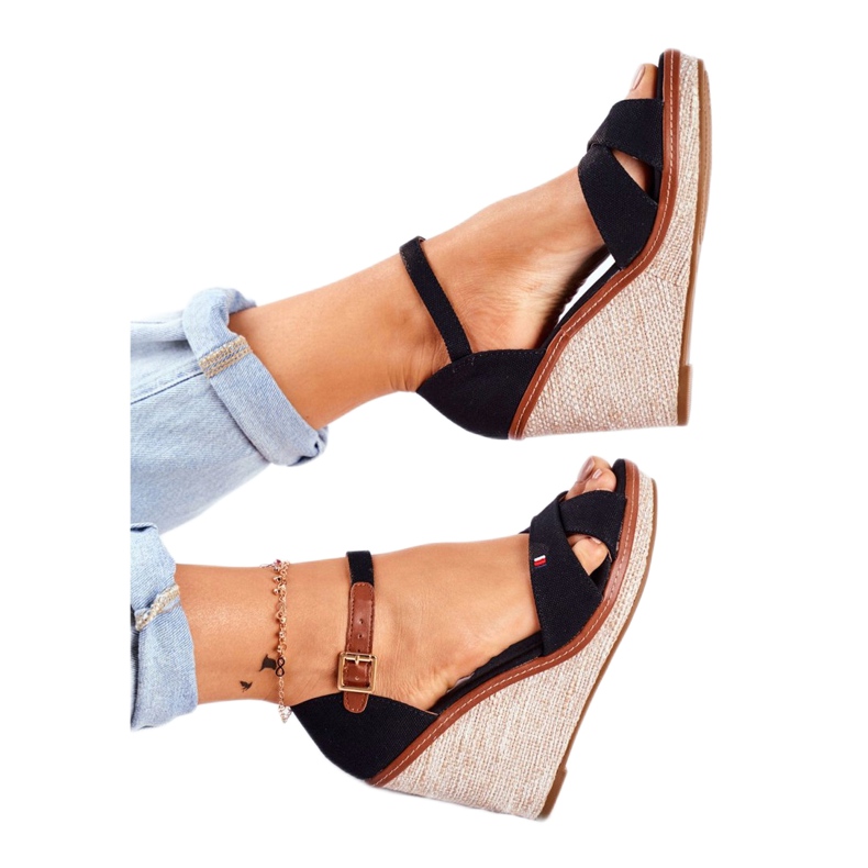 SEA Kvinnors sandaler på kil Black LaMane brun svart 2