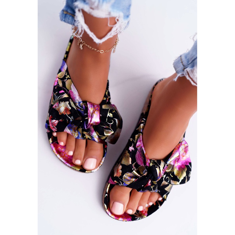 SEA Kvinnors svarta tofflor på korkblommor Wendy's Bow mångfärgad 2