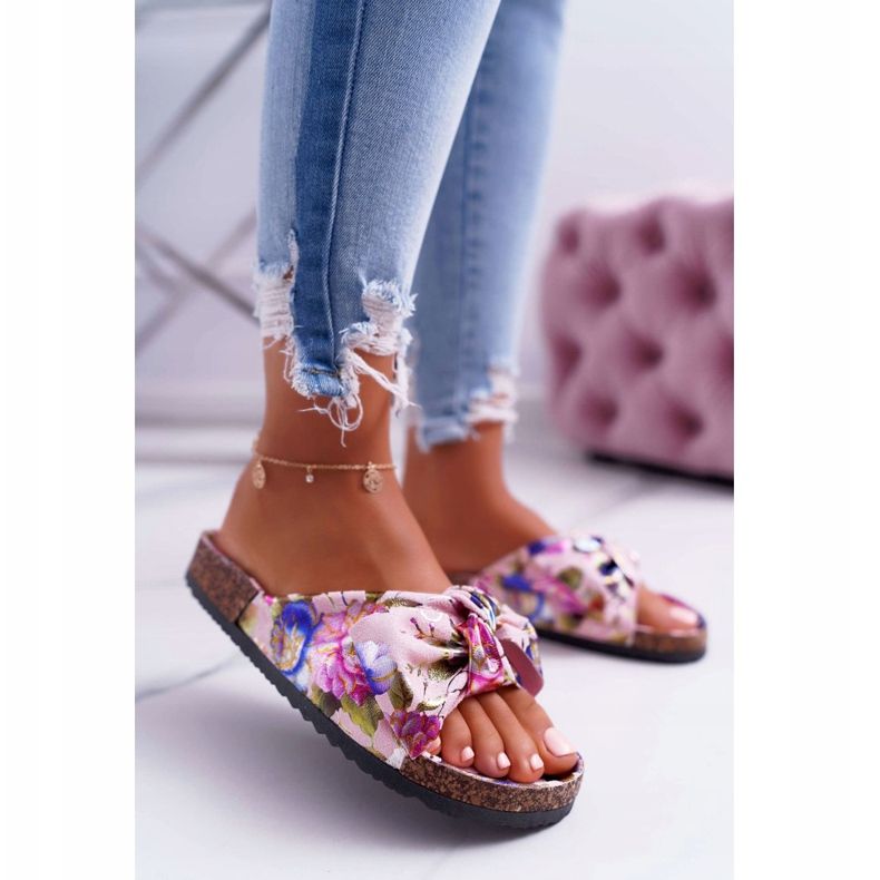 PS1 Rosa tofflor för kvinnor på korken blommar Wendys rosett mångfärgad 1