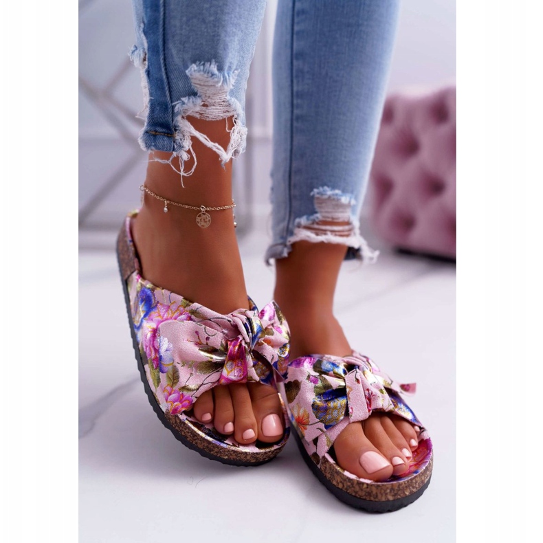 PS1 Rosa tofflor för kvinnor på korken blommar Wendys rosett mångfärgad 2