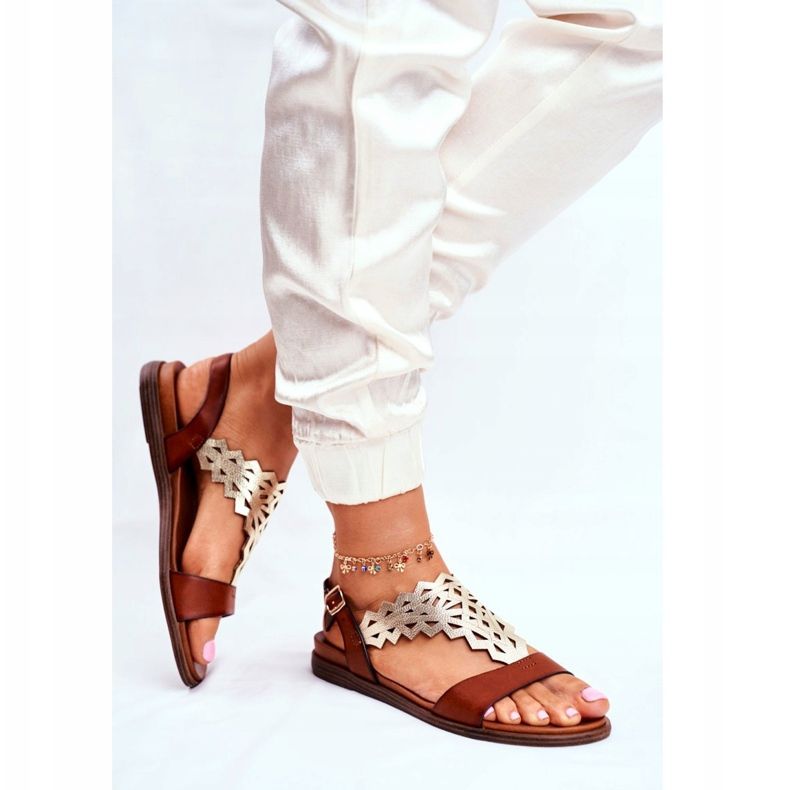 Sandaler för kvinnor Flat Sergio Leone Brown SK035 brun silver- 2